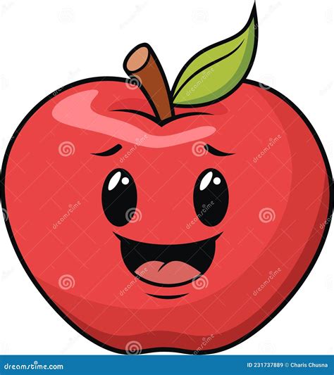Cute Smiling Red Apple Emoji Stock Vector Illustration Of Head