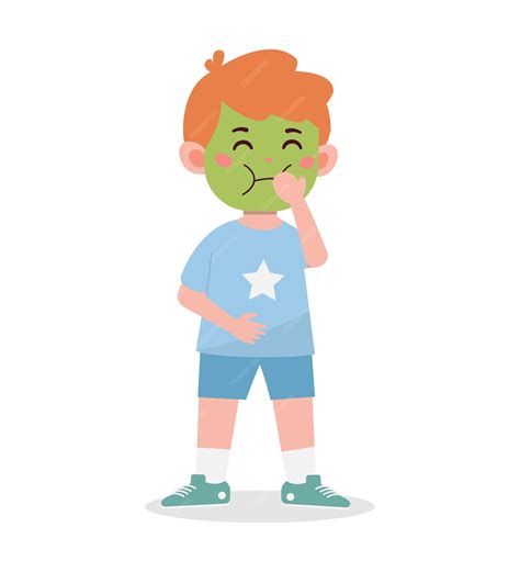 Premium Vector Little Kid Boy Feel Sick And Vomit Cartoon Illustration