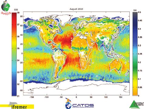 Global Sea Surface Salinity And Soil Moisture Map Produced From Smos