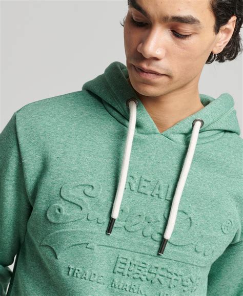 Mens Vintage Logo Embossed Hoodie In Bright Green Grit Superdry Uk