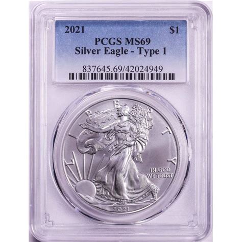 2021 Type 1 1 American Silver Eagle Coin Pcgs Ms69