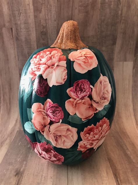 Pink Teal And Purple Floral Mod Podge Halloween Pumpkin Great For