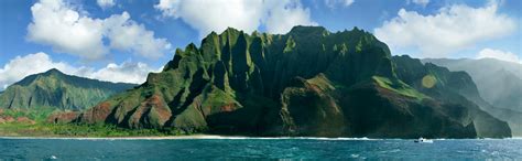 Wallpaper : panorama, mountain, Hawaii, catamaran, Kauai, napali, cathedrale 7254x2236 ...