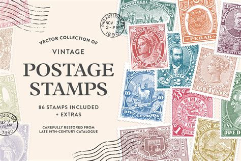 Vintage Postage Stamps Collection Graphic Goods