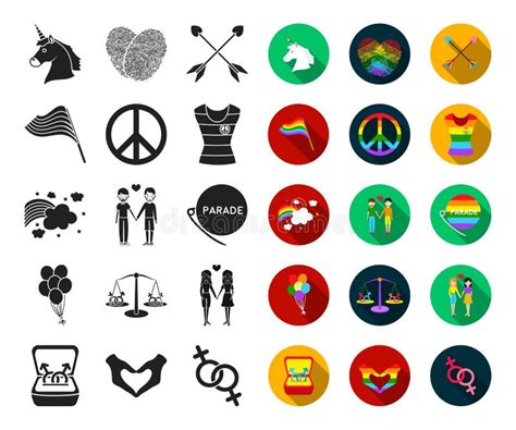 gay and lesbian black flat icons in set collection for design sexual minority and attributes