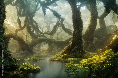 Fantasy Landscape Forest Illustration Background Digital Art Jungle