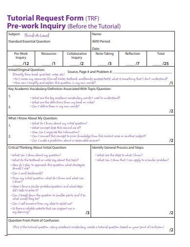 Avid Tutorial Worksheet Printable Sheet Education