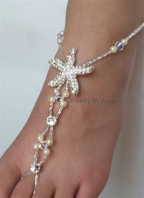 Starfish Pearl Foot Jewelry Crystal Silver Bridal Barefoot