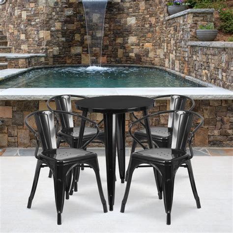 Flash Furniture 24 Round Metal Indoor Outdoor Table Set With 4 Arm