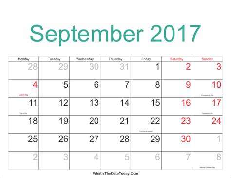Click on the name of the holiday to see a list of all the dates that holiday will occur on for the next 10 years. 75+ September 2017 Calendar With Holidays - ケンジ