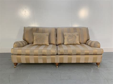 Rrp £4000 Sublime Duresta Lansdowne 3 Seat Sofa In Gold Broad Stripe Fabric Lord Browns