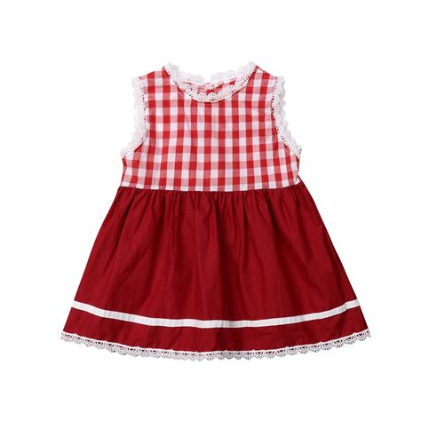 Cotton Baby Girl Princess Dress Kids Clothes Lace Checked Plaid Party