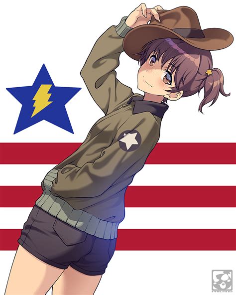 safebooru 1girl alisa girls und panzer artist logo bangs black shorts brown eyes brown hair