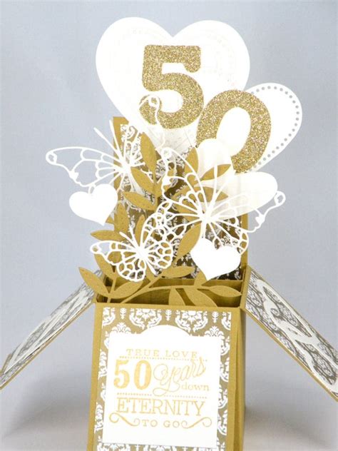 Remember, the design of your wedding anniversary invitation card is not everything. 3D Golden Wedding Anniversary Card Box Card with Hearts and