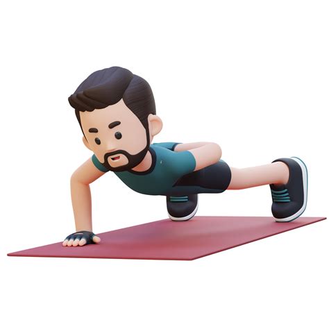 3d Sporty Male Character Mastering Single Arm Push Up At The Gym