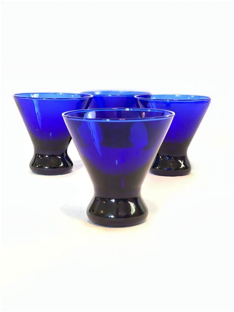 Cobalt Blue Mid Century Stemless Martini Glasses Etsy
