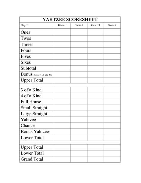 Best Templates Yatzee Score Sheets