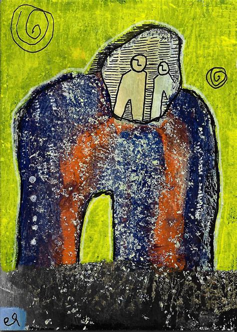 Strangers In My Head E9art Aceo Outsider Folk Art Brut Painting