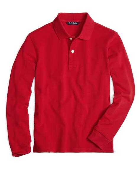 Boys Red Long Sleeve Polo Shirt Brooks Brothers