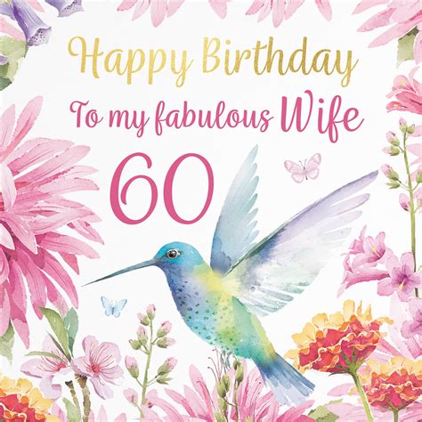 60th Wife Birthday Card Hummingbird Gold Foil Milos Gallery Hunts England