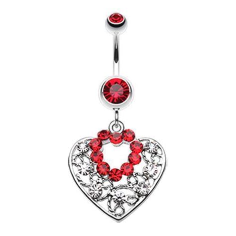 Red Sparkling Precious Heart Belly Button Ring Rebel Bod