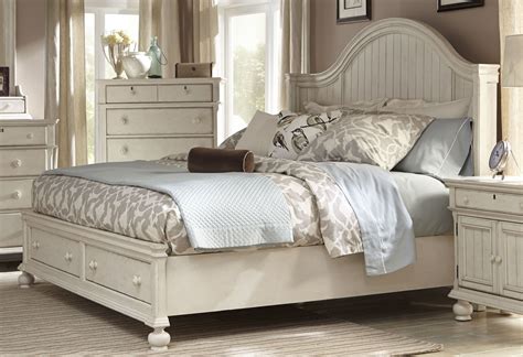 Newport Antique White Queen Panel Storage Bed From American