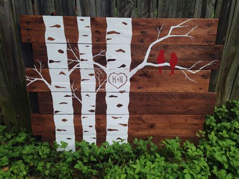 Handpainted Pallet Art With Aspen Trees And Birds By
