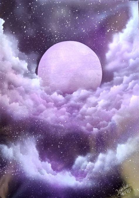 Purple Moon Original Spray Paint Art By Dimkad Art Etsy Easy Canvas