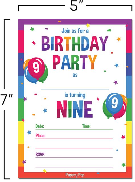 9 Year Old Birthday Party Invitations With Envelopes 15 Count Kids