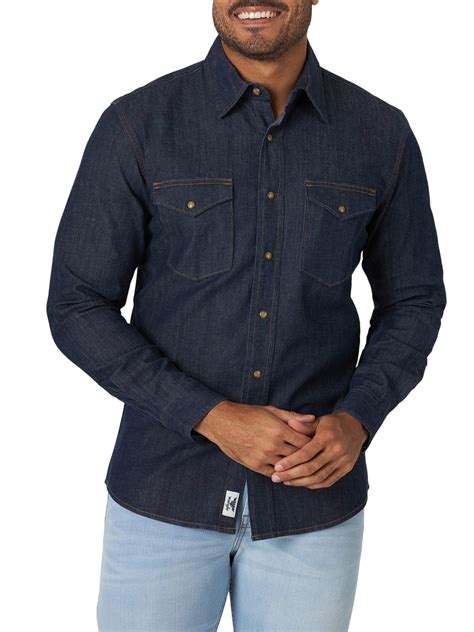 Wrangler Wrangler Mens Long Sleeve Premium Slim Fit Denim Shirt