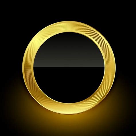 A Shiny Gold Circle Frame On A Black Background With The Light Shining