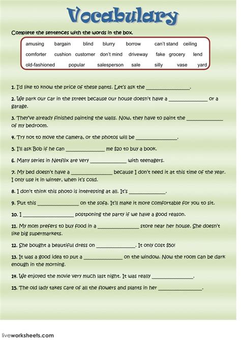 Vocabulary Practice Worksheets — Db