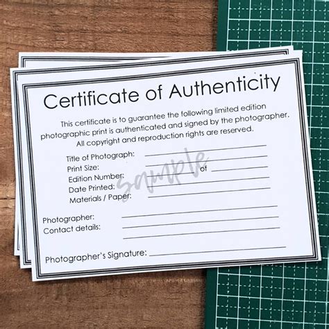 Certificate Of Authenticity PDF For Photographic Prints Fine Art