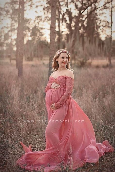 Arabella Dusty Rose Chiffon Maternity Gown Chiffon Dress Off Shoulders Maternity Dress Lace