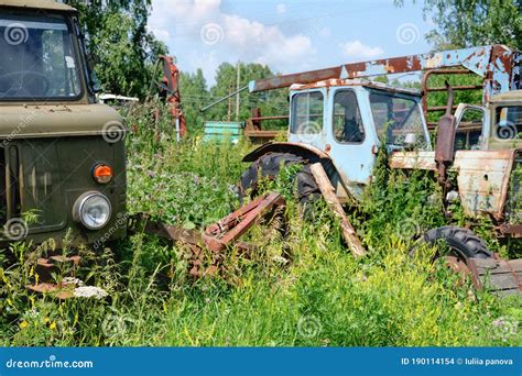 Rusty Abandoned Tractor Vintage Old Farming Equipment Stock Photo
