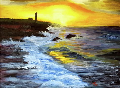 Lighthouse Sunset Painting By Travis Lefelhoc Fine Art America