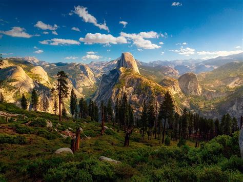 Wallpaper Usa Yosemite National Park Forest Trees Mountain Clouds