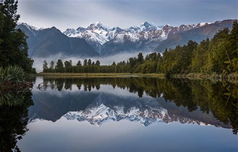 Wallpaper Forest Mountains Lake Reflection New Zealand New Zealand