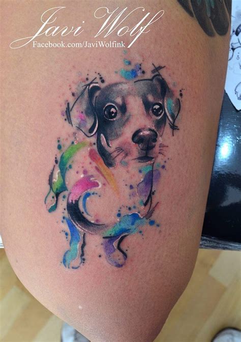 Watercolor Sketch Dog Tattoo Tattooed By Javiwolfink Javiwolf