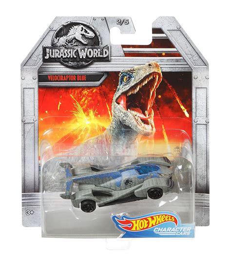 mattel hot wheels jurassic world character car velociraptor blue toy vehicle