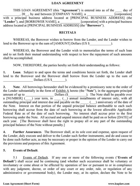 loan agreement templates word  template lab