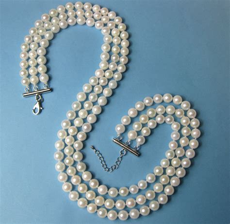 75mm Akoya Pearl Necklace 3 Strand 75mm Aaa White Cultured Akoya