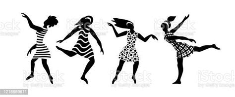 Group Of Happy Young Women Dancing Stock Illustration Download Image