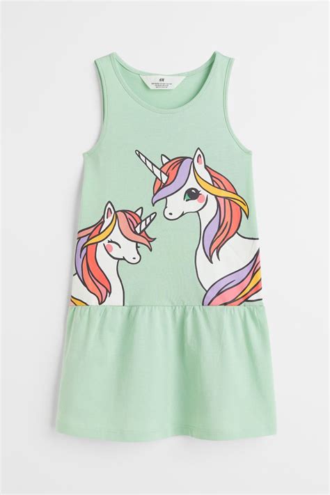 Patterned Jersey Dress Light Greenunicorns Kids Handm Gb