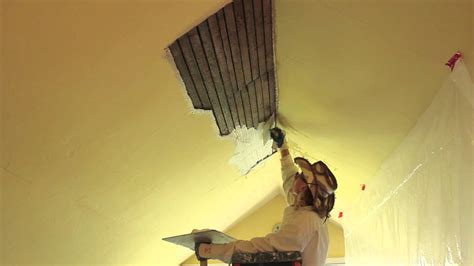 Holes in the ceiling can damage the area around it, and must be patched up. How to repair interior plaster on a ceiling. - YouTube