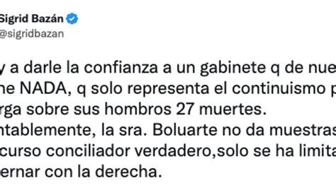Congreso Gabinete Dina Boluarte Sigrid Bazán Anuncia Que No Dará La