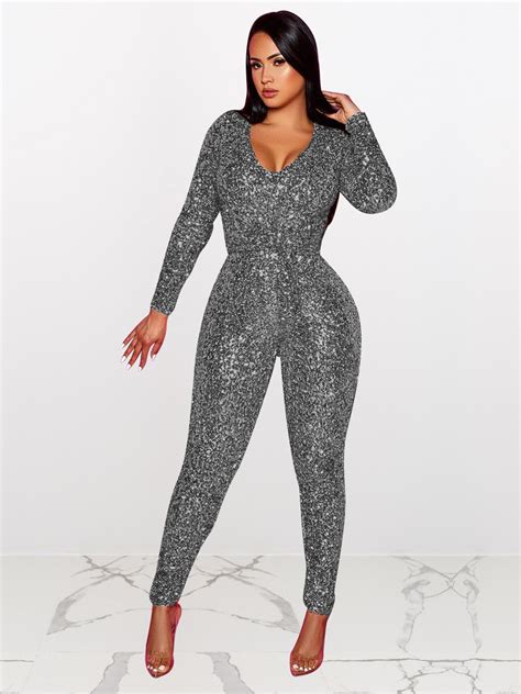 Wholesale V Neck Long Sleeve Fitted Sequin Jumpsuit Vpa120310 Wholesale7