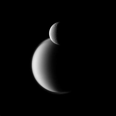 Saturns Moons Rhea And Titan Saturn Cassini Spacecraft Cassini