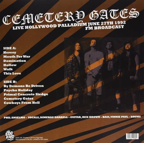Pantera Lp Cemetery Gates Live Hollywood Palladium 1992 Vinyl