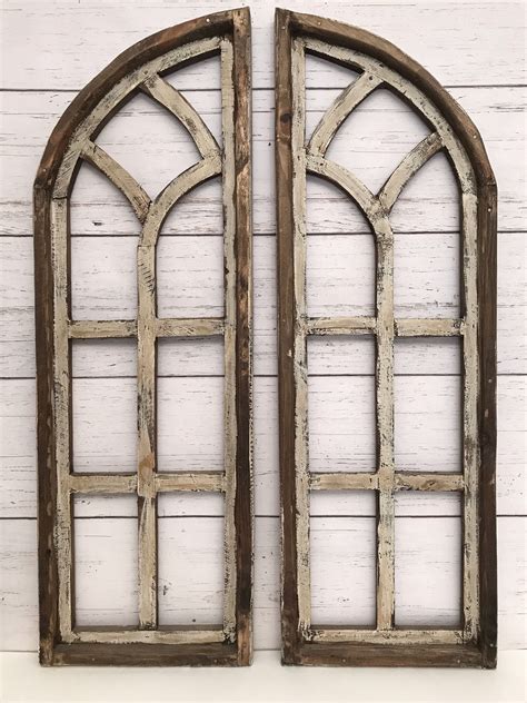 Wood Window Arches Stained Glass Cathedral Style Farmhouse Arch
